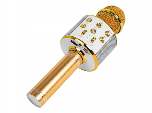 BEZPRZEWODOWY-MIKROFON-KARAOKE-BLUETOOTH-OKRAGLY-ZLOTY-z-GLOSNIKIEM