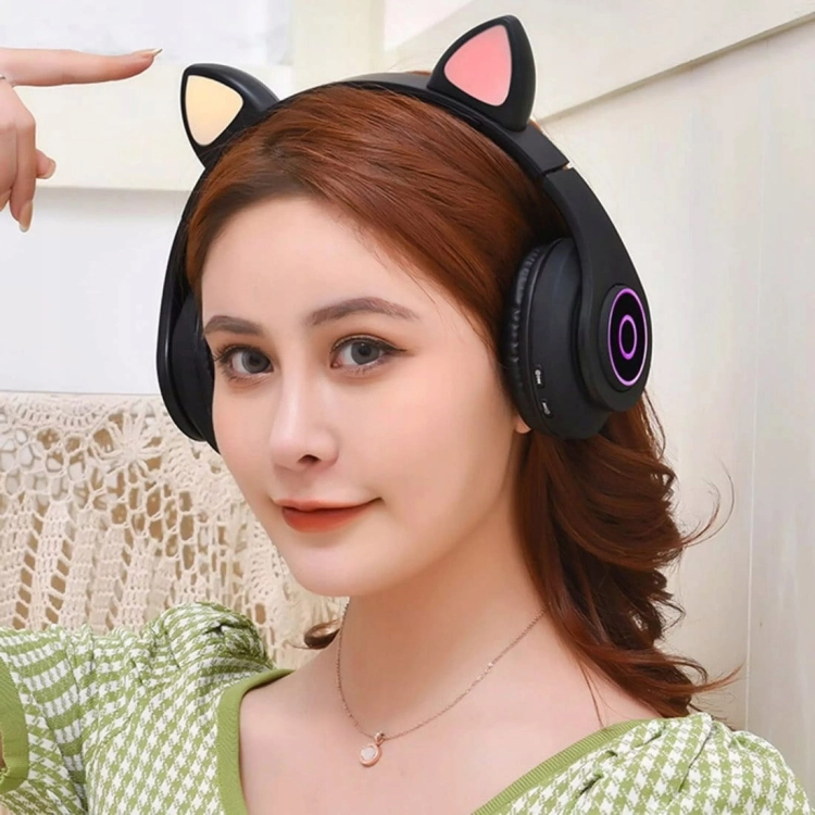 SLUCHAWKI-BLUETOOTH-DLA-DZIECKA-KOCIE-USZY-LED-Kolor-dominujacy-czarny