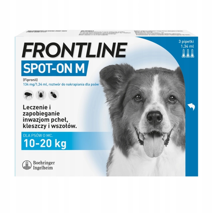 FRONTLINE-SPOT-ON-M-KROPLE-PCHLY-KLESZCZE-NA-90DNI-DLA-PSA-10-20kg-3x1-34ml-Marka-Frontline